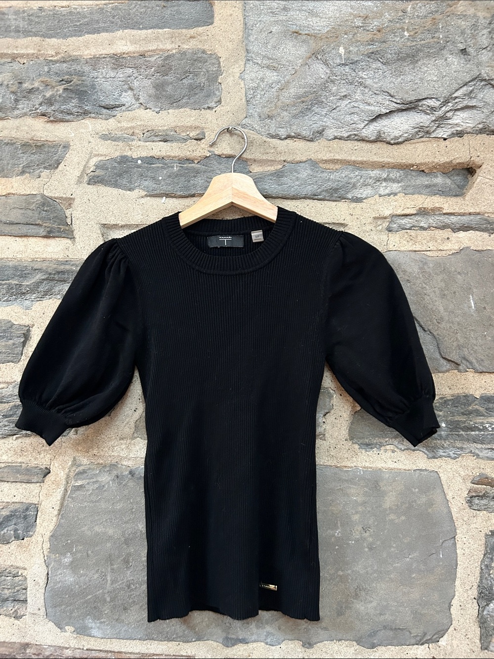Tahari Black Puff Sleeve Knit Sweater